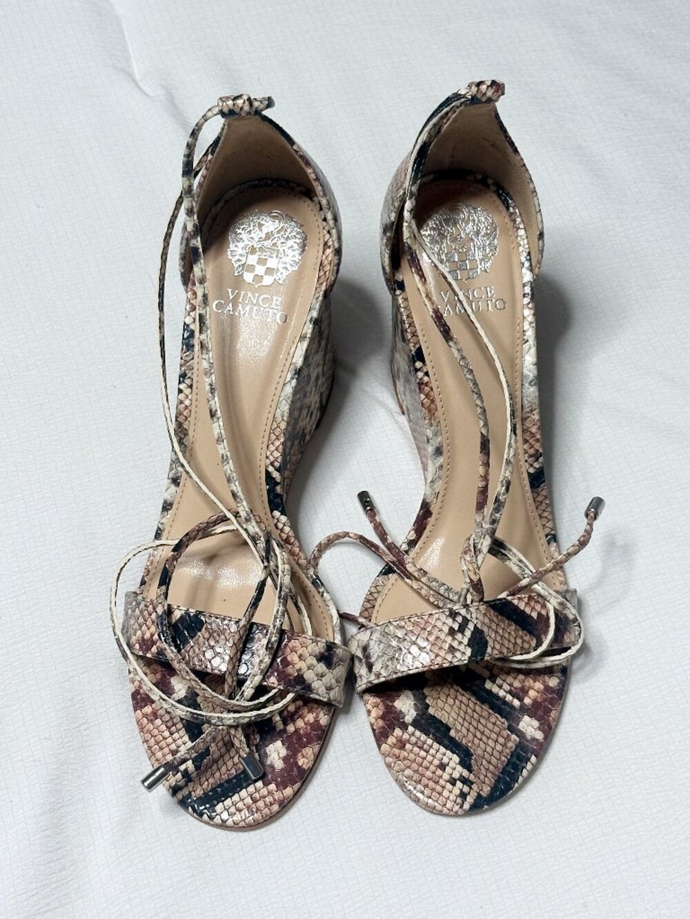 Vince Camuto Snakeskin Print Wedge Sandals Women’s Size 9 1/2 Strappy Heels